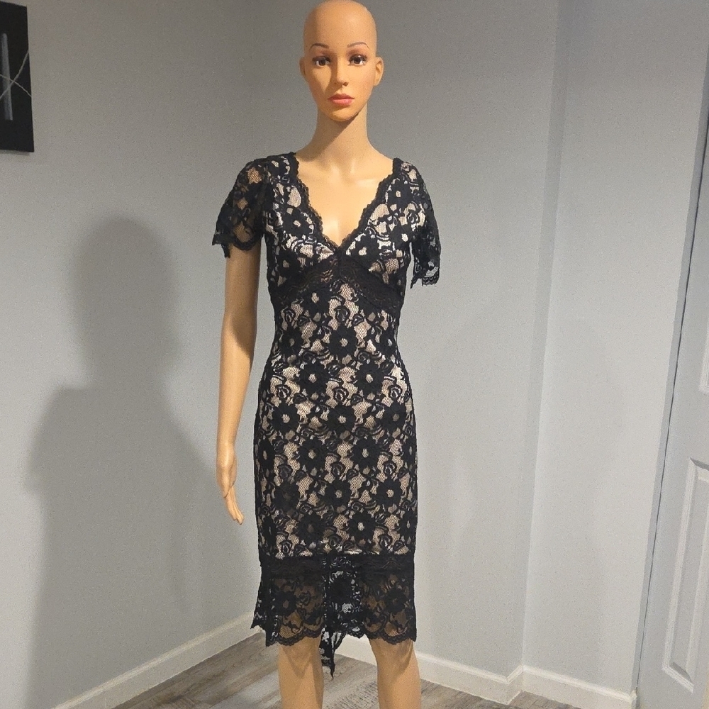 Arden B Black and Cream Lace Midi Dress